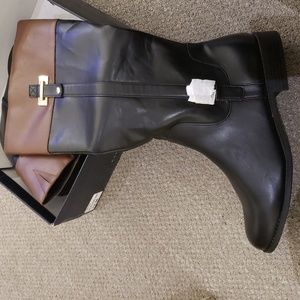 Jazzy, Classy Wide Calf Boots. Sz. 12 Black&Brown w/ goldtone adornment